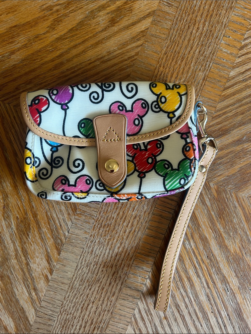 Dooney & Bourke Multicolor Balloon Print Wristlet with Tan Trim